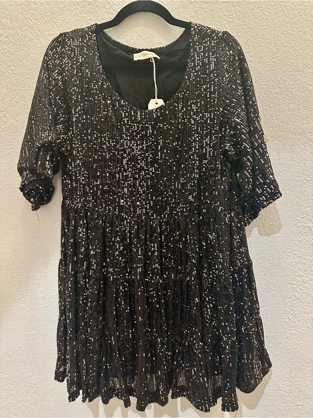 Black and Gold Sequin Tiered Cocktail Dress